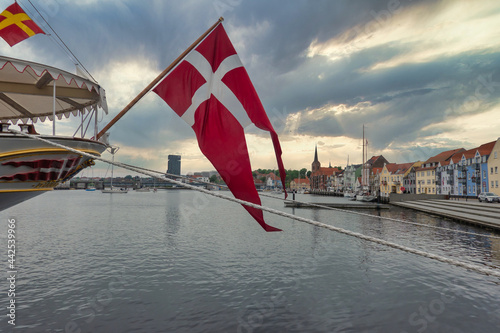 Soenderborg marina with the royal Dansih vessel Dannebrog, Denmark photo