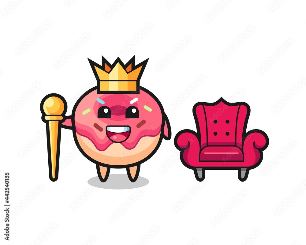 Mascot cartoon of doughnut as a king Mascot cartoon of doughnut as a king