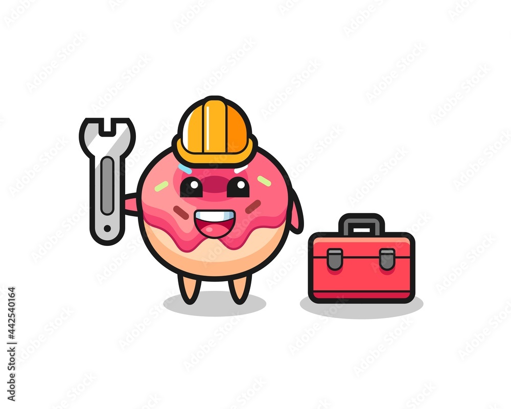 Mascot cartoon of doughnut as a mechanic
