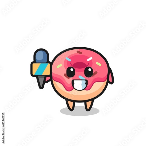 Character mascot of doughnut as a news reporter