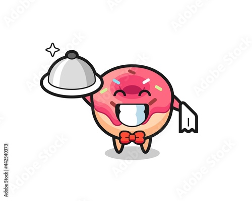 Character mascot of doughnut as a waiters