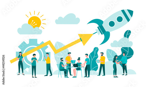 Rocket office startup teamwork Office workers are working on a new project
