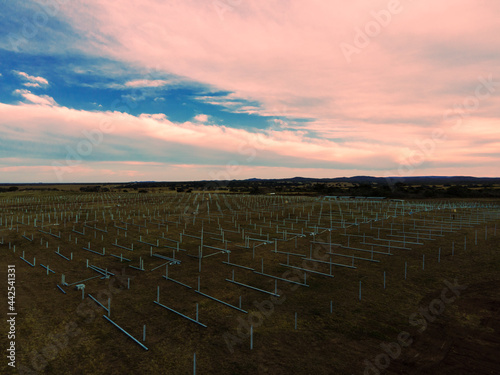 sunset in a solar project construction