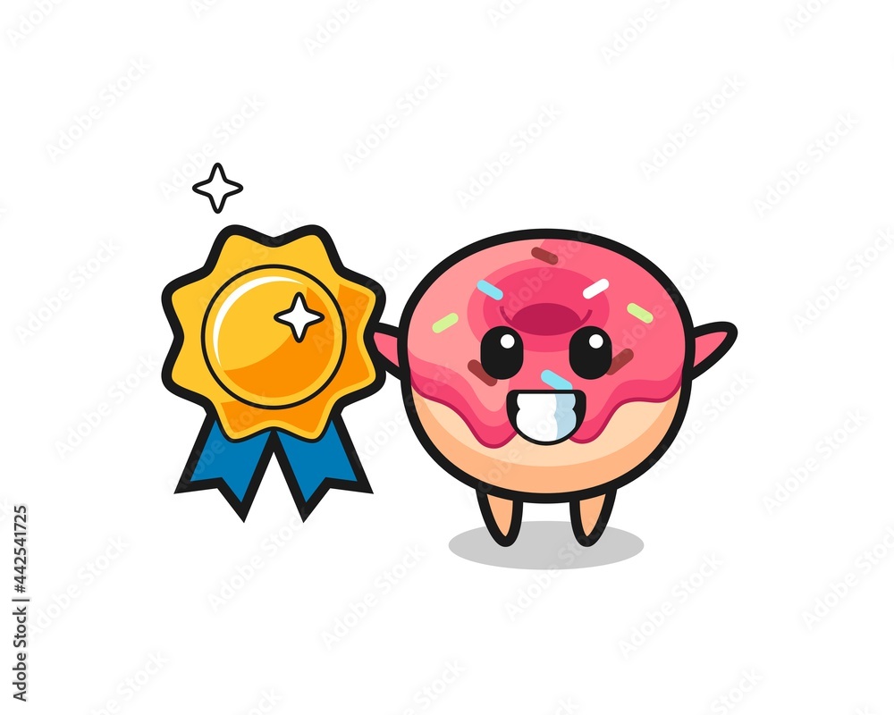 doughnut mascot illustration holding a golden badge doughnut mascot illustration holding a golden badge