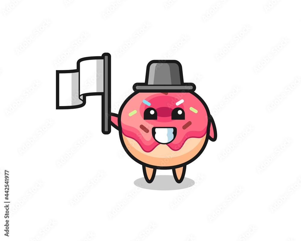 Cartoon character of doughnut holding a flag Cartoon character of doughnut holding a flag