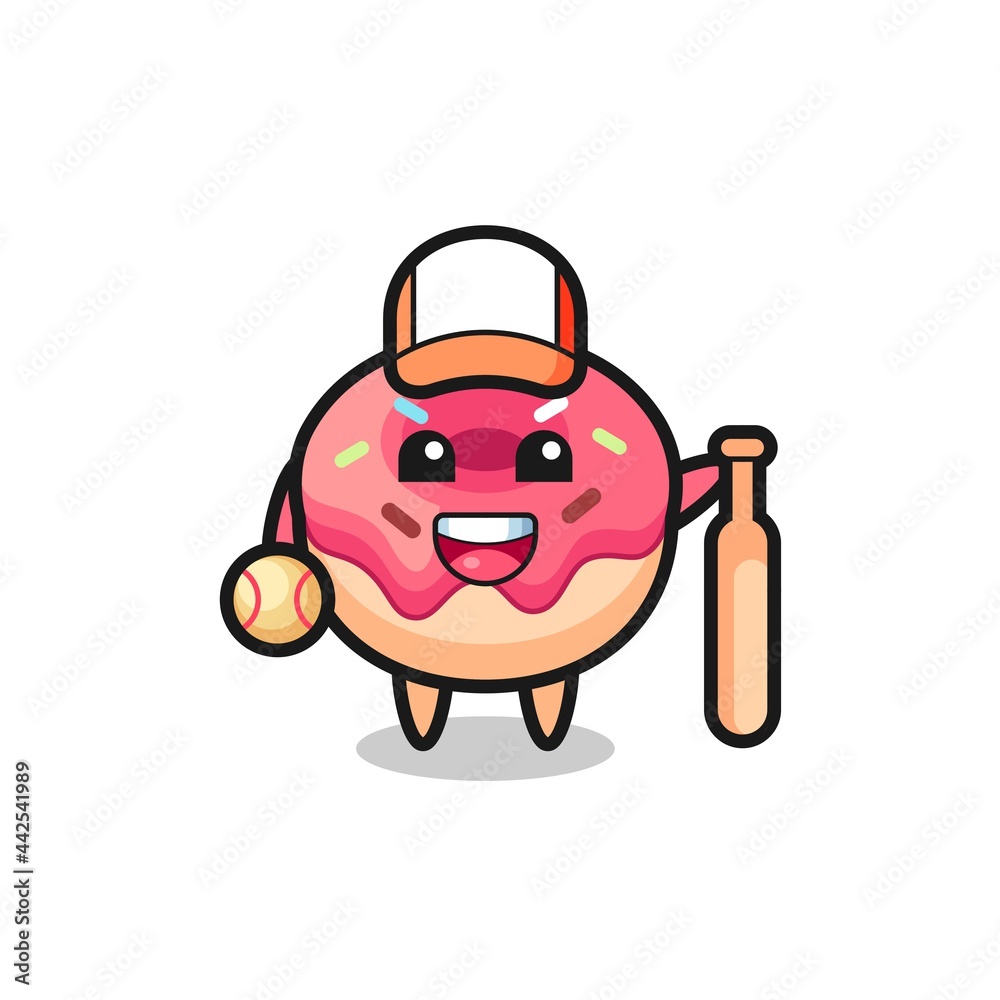 Cartoon character of doughnut as a baseball player Cartoon character of doughnut as a baseball player