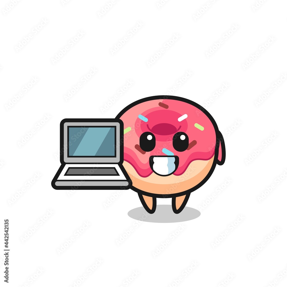 Fototapeta premium Mascot Illustration of doughnut with a laptop
