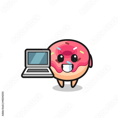 Mascot Illustration of doughnut with a laptop