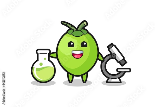 Mascot character of coconut as a scientist