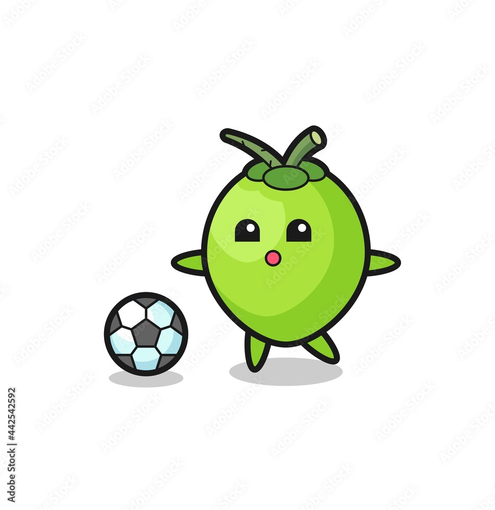 Illustration of coconut cartoon is playing soccer Illustration of coconut cartoon is playing soccer