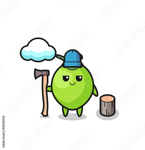 Character cartoon of coconut as a woodcutter