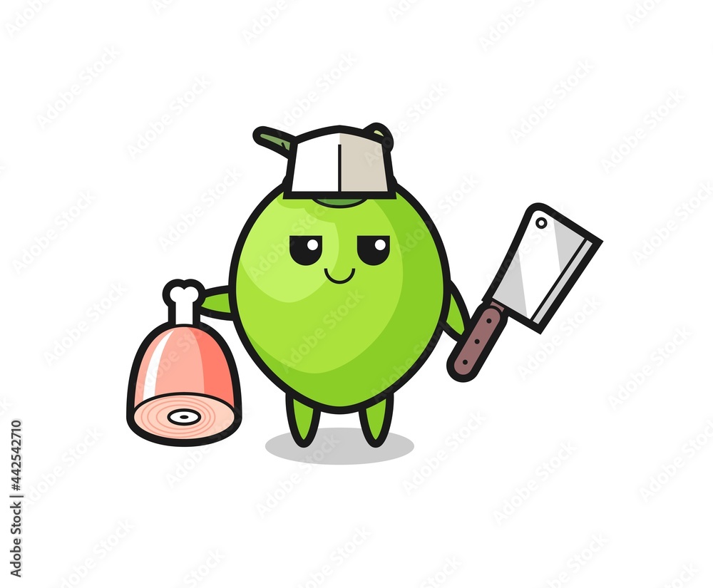 Illustration of coconut character as a butcher Illustration of coconut character as a butcher