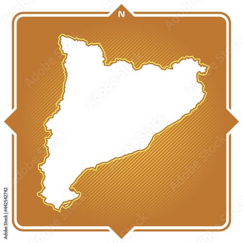Simple outline map of catalonia with compas