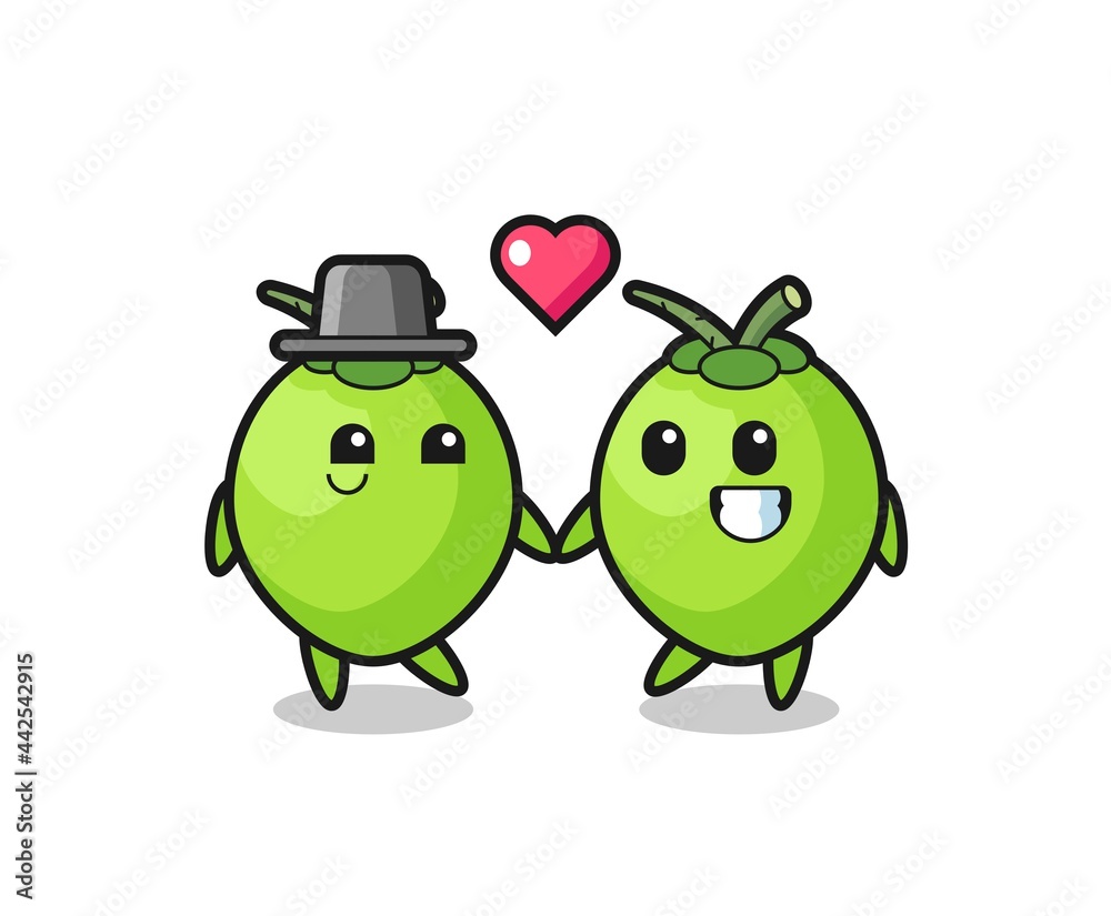Obraz premium coconut cartoon character couple with fall in love gesture