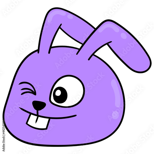 purple rabbit head is flirting winking flirtatious, doodle icon drawing