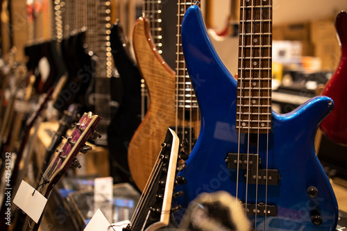 Electric guitars for sale in music shop.