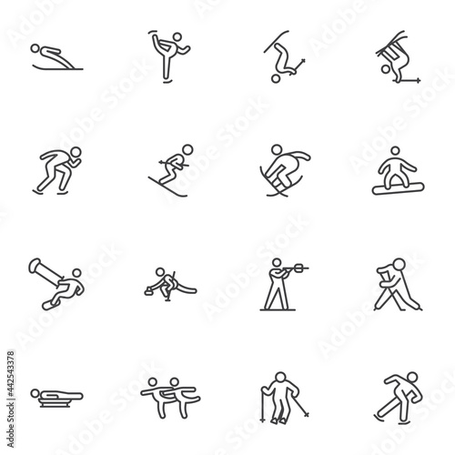 Winter sport activities line icons set