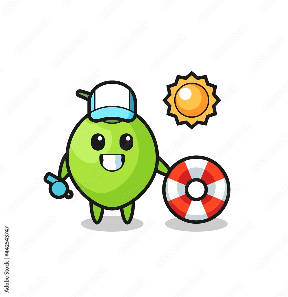 Cartoon mascot of coconut as a beach guard Cartoon mascot of coconut as a beach guard