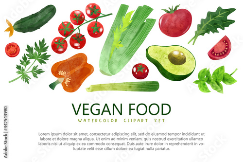 Summer veggies banner, hand drawn vector watercolor illustration