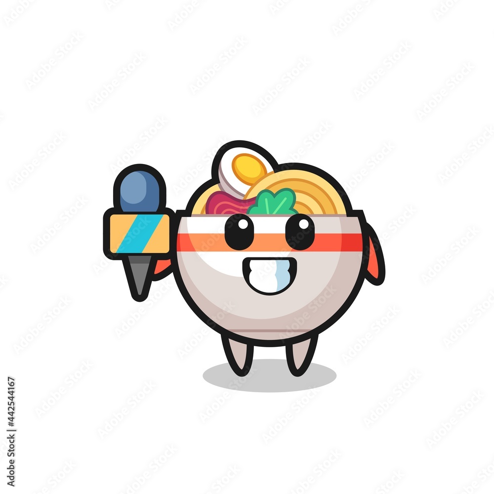 Character mascot of noodle bowl as a news reporter Character mascot of noodle bowl as a news reporter