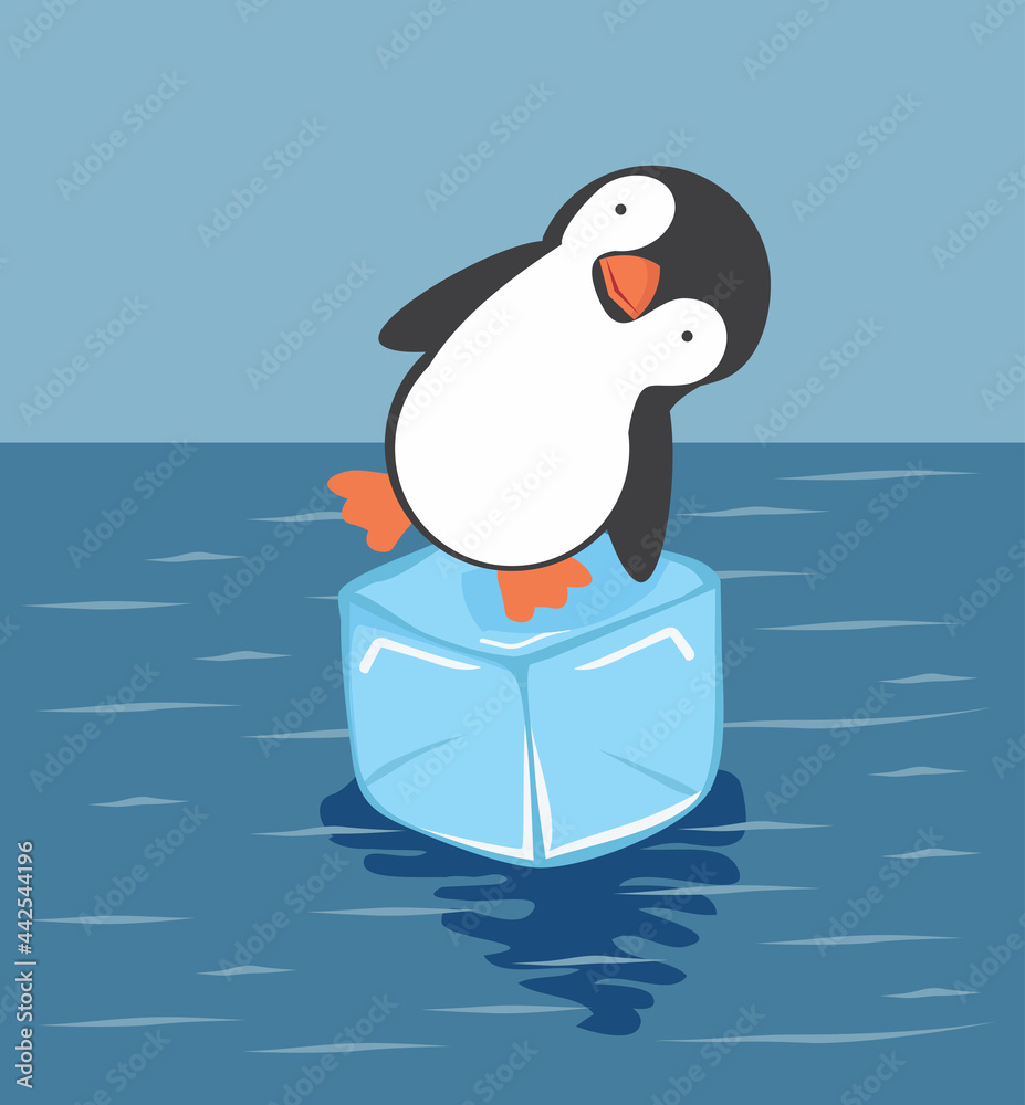 Obraz premium Cute penguin on ice cube vector