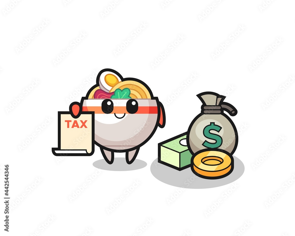 Character cartoon of noodle bowl as a accountant Character cartoon of noodle bowl as a accountant