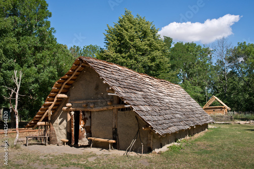 Medieval wooden house. Replica in the open-air museum. Czech Republic.