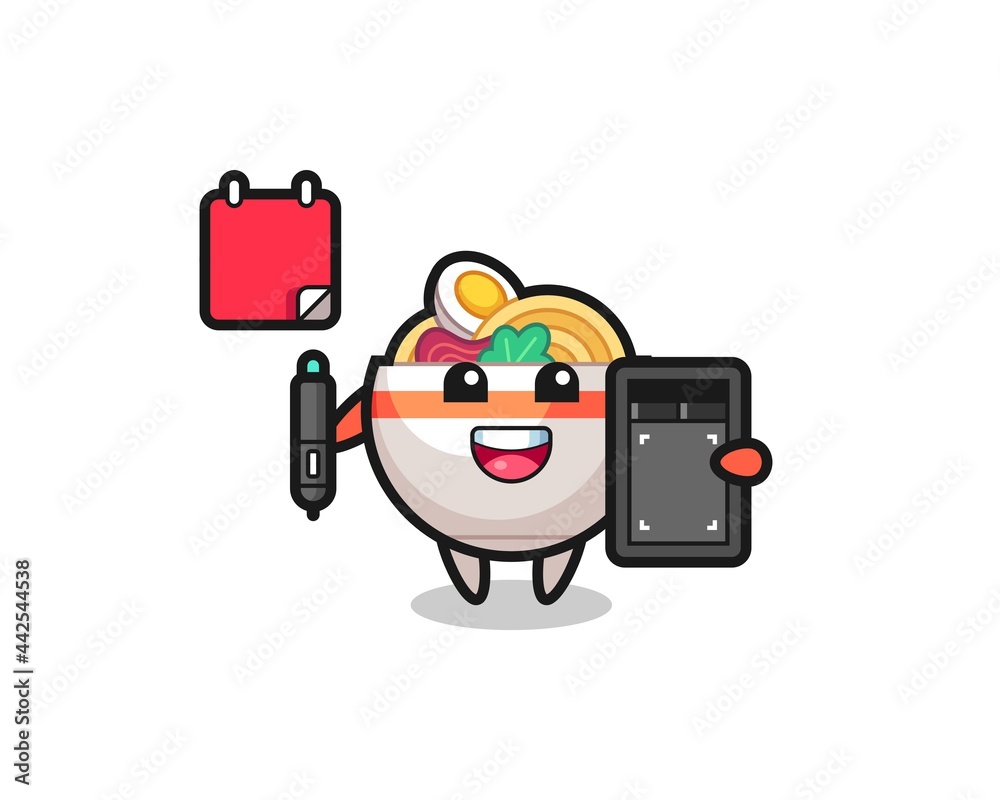 Illustration of noodle bowl mascot as a graphic designer Illustration of noodle bowl mascot as a graphic designer