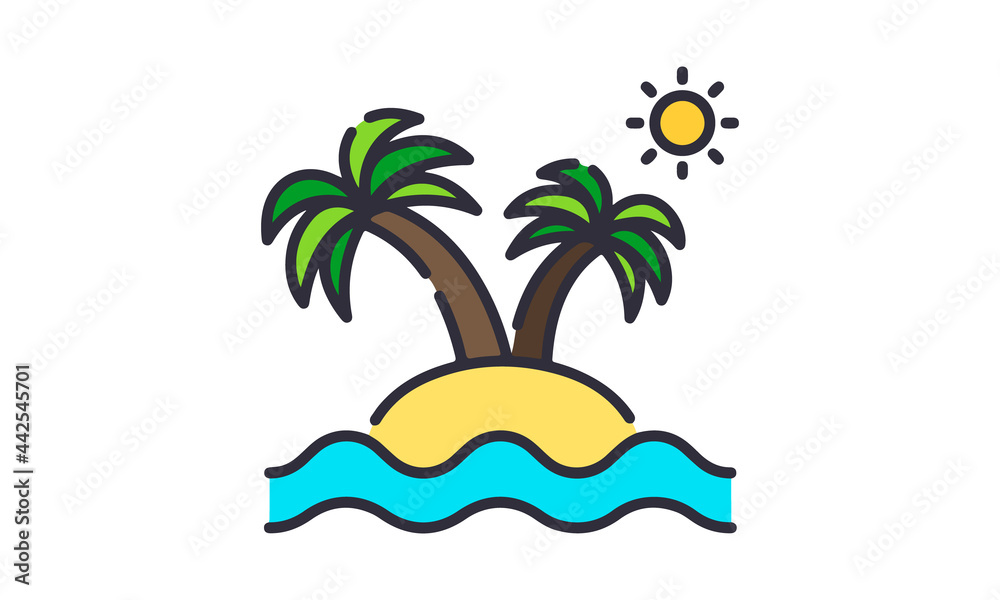 Island Beach Vacation Summer Palm Trees Illustration Vector Image Isolated
