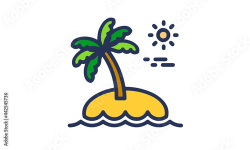 Palm Tree Sun Beach Island Illustration Vector Image Isolated