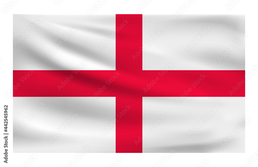 Obraz premium Realistic National flag of England. Current state flag made of fabric. Vector illustration of lying wavy cloth in national colors of England.