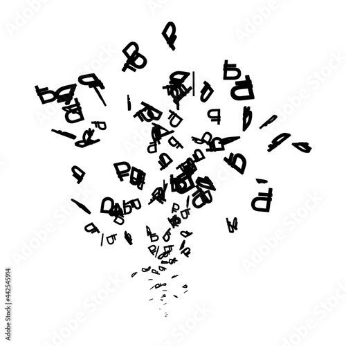 Russian ruble signs stream silhouette isolated on white background. Vector illustration