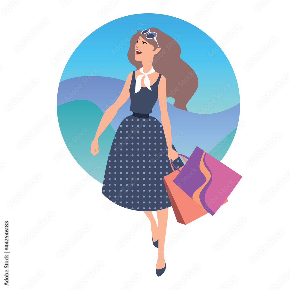 Smiling fashionista girl with shopping bags Smiling fashionista girl with shopping bags