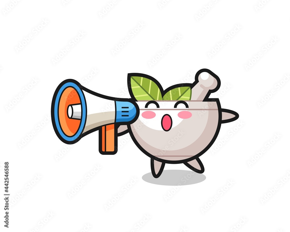 Naklejka premium herbal bowl character illustration holding a megaphone