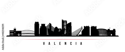 Valencia skyline horizontal banner. Black and white silhouette of Valencia, Spain. Vector template for your design. photo