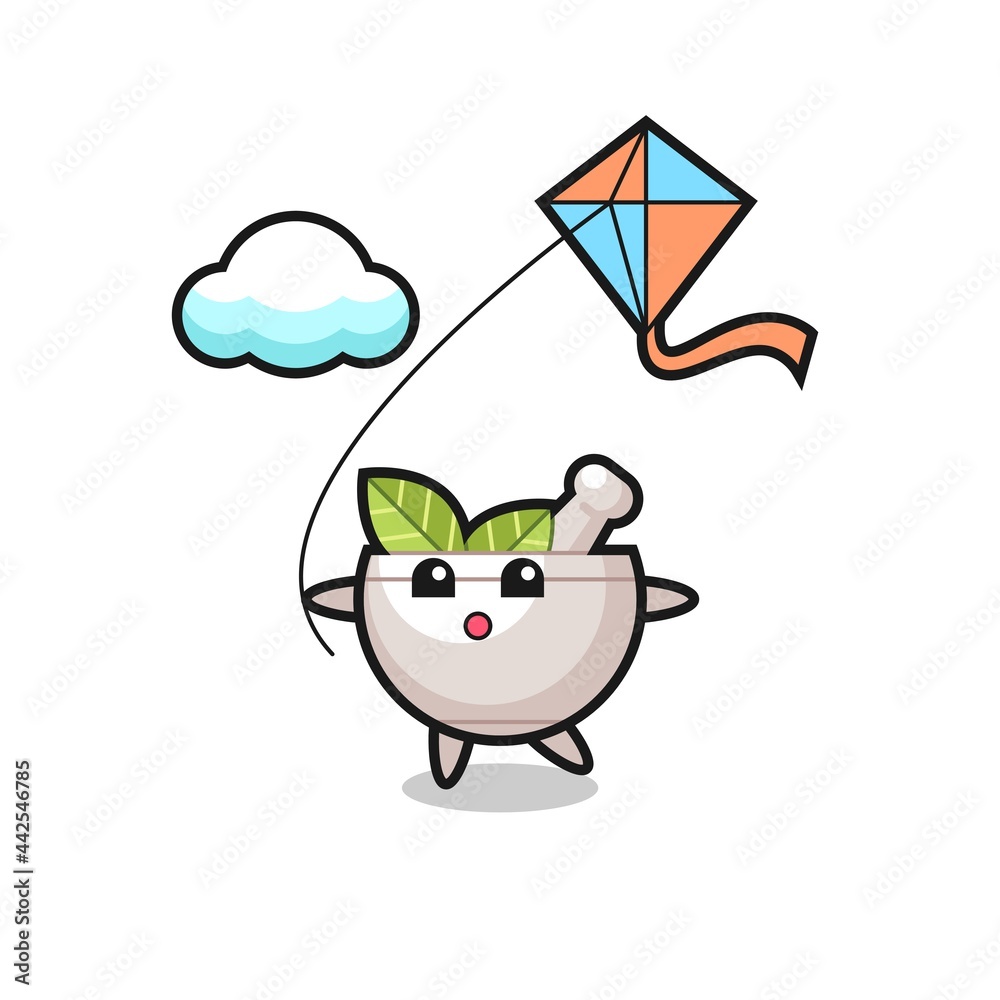 herbal bowl mascot illustration is playing kite herbal bowl mascot illustration is playing kite