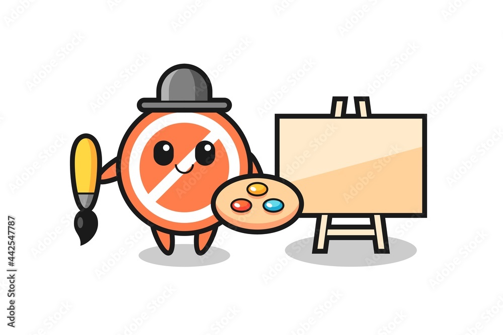 Illustration of stop sign mascot as a painter Illustration of stop sign mascot as a painter