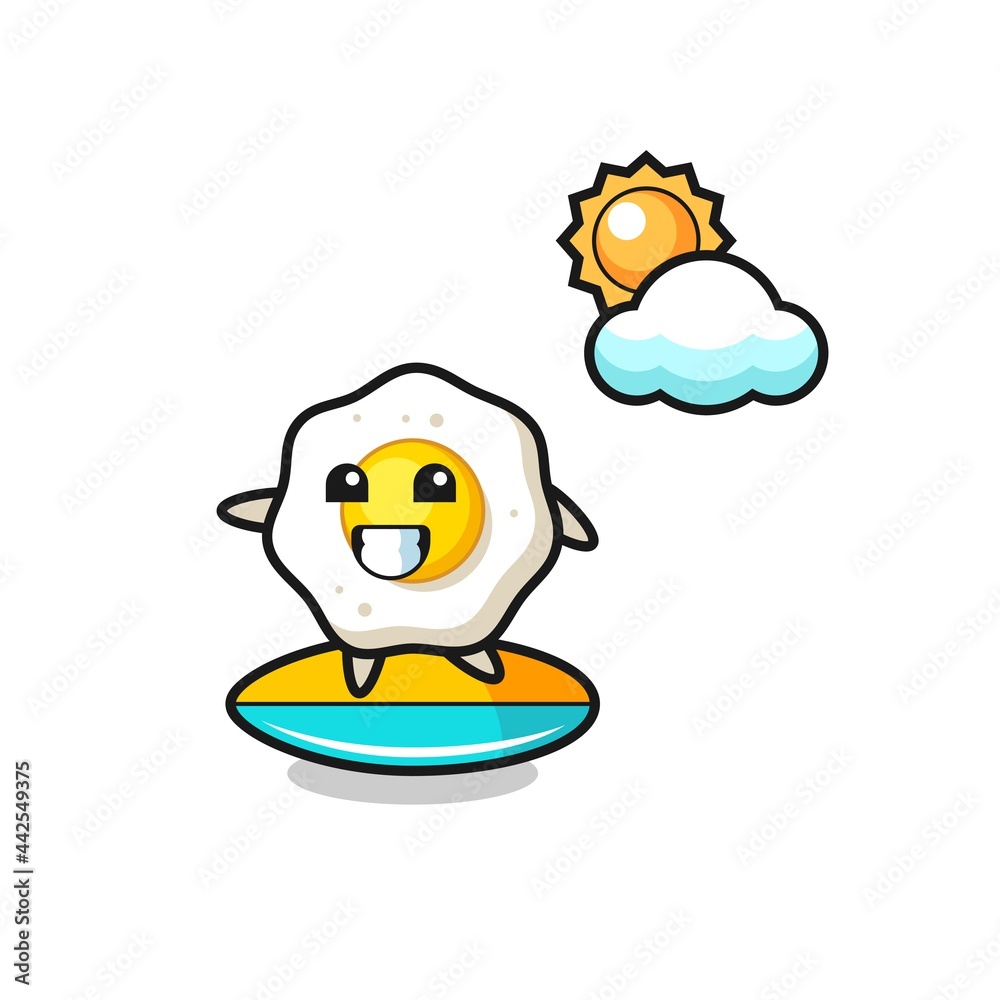 Illustration of fried egg cartoon do surfing on the beach Illustration of fried egg cartoon do surfing on the beach