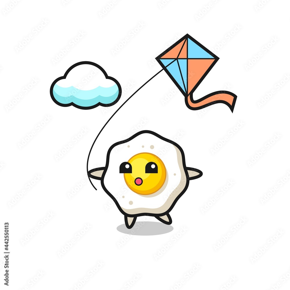 fried egg mascot illustration is playing kite fried egg mascot illustration is playing kite