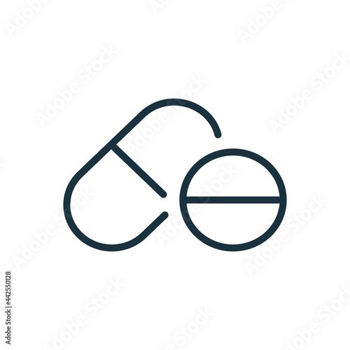 Pill and Tablet Line Icon. Medical Capsule, Vitamin and Antibiotic Linear Icon. Editable stroke. Vector illustration