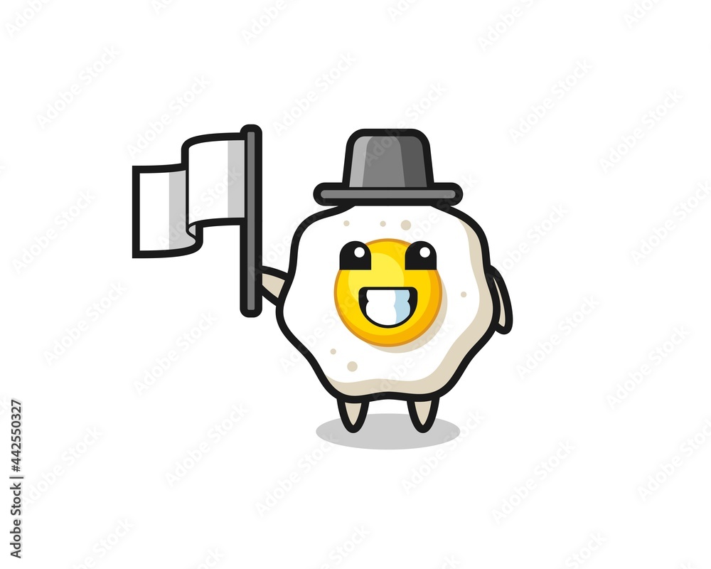 Cartoon character of fried egg holding a flag Cartoon character of fried egg holding a flag