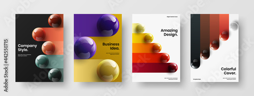 Fresh corporate cover design vector concept bundle. Premium realistic balls poster layout composition.