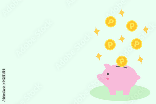 豚の貯金箱とポイント　ベクターイラスト