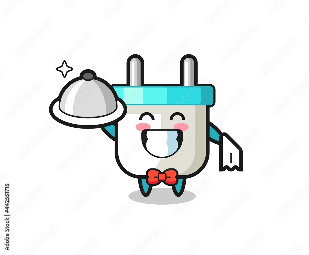 Character mascot of electric plug as a waiters Character mascot of electric plug as a waiters