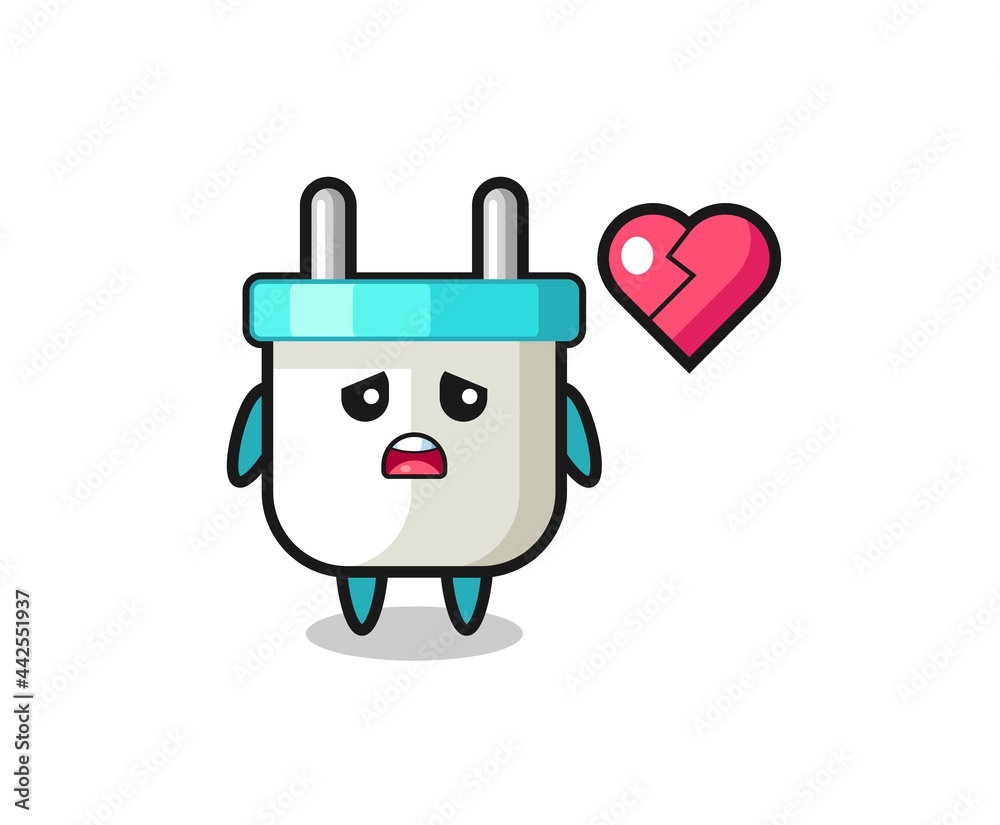 electric plug cartoon illustration is broken heart