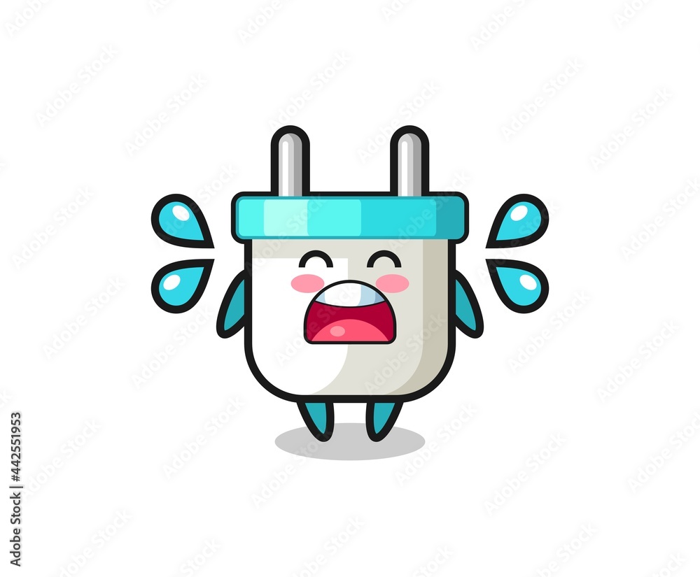 electric plug cartoon illustration with crying gesture