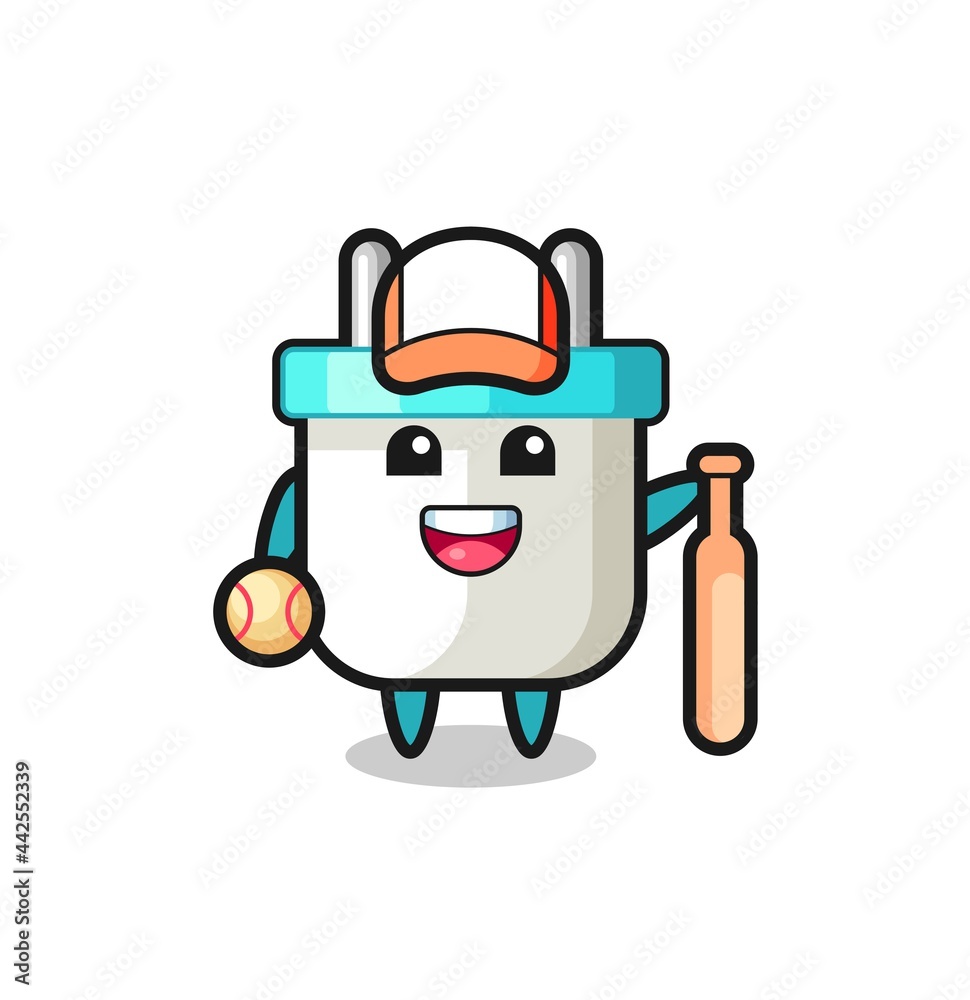 Cartoon character of electric plug as a baseball player Cartoon character of electric plug as a baseball player