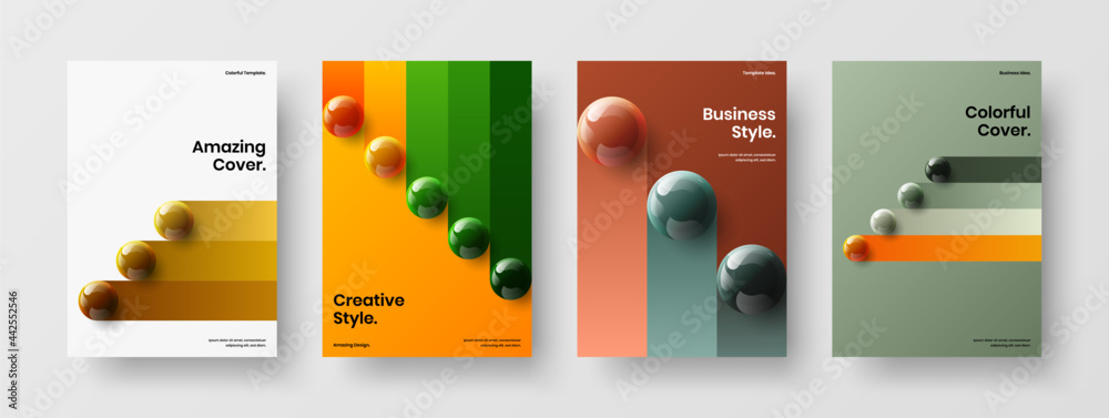 Trendy realistic spheres leaflet template set. Premium catalog cover A4 vector design layout composition. - obrazy, fototapety, plakaty 