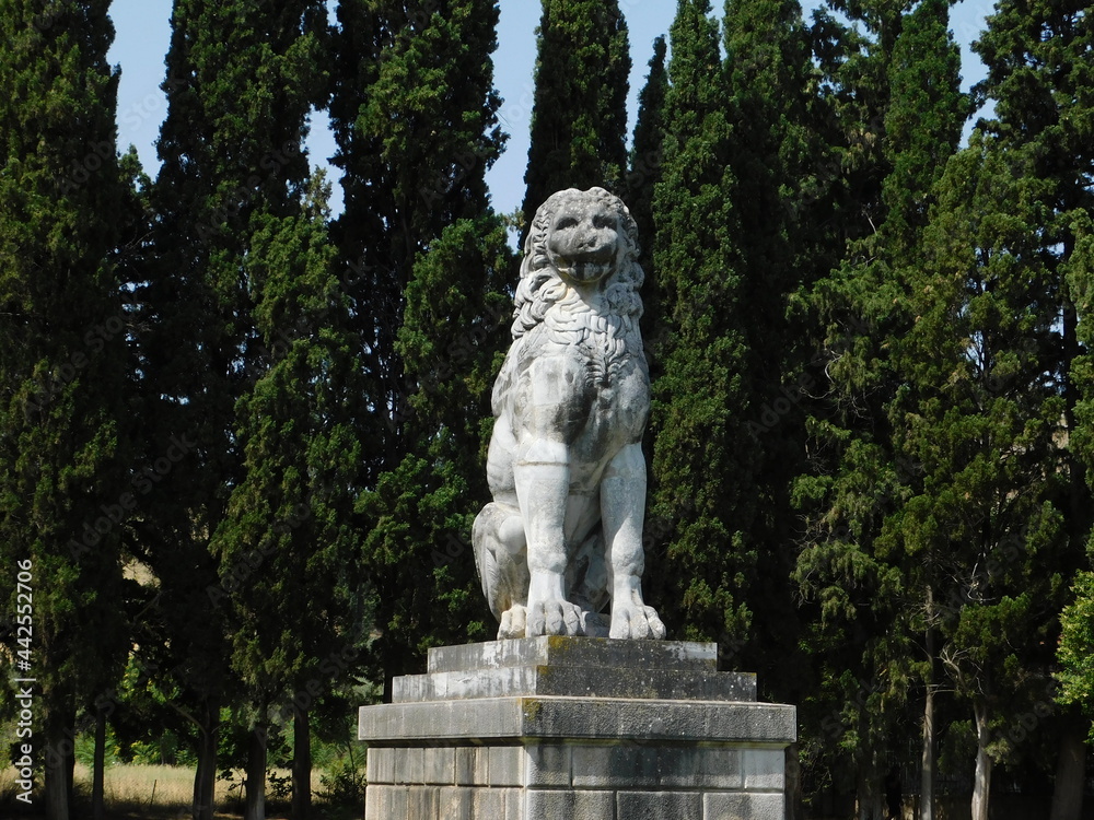 The huge lion of Chareonea, a monument to the fallen Thebans of the battle of 338 BCE with the Macedonians