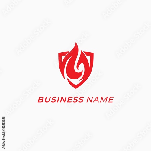 bold and strong logo design shield combine with fire.